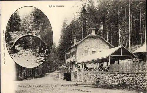 Ak Gérardmer Lothringen Vosges, Hotel et Café au Saut des Cuves, Pont