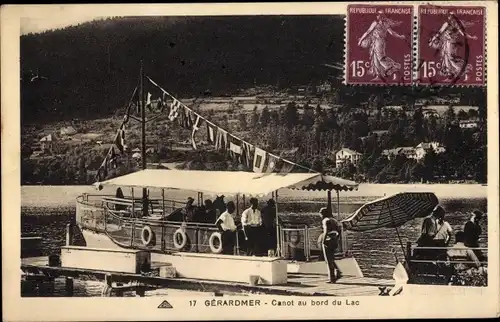 Ak Gérardmer Lothringen Vosges, Canot au bord du Lac