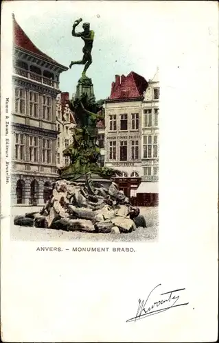 Ak Anvers Antwerpen Flandern, Monument Brabo