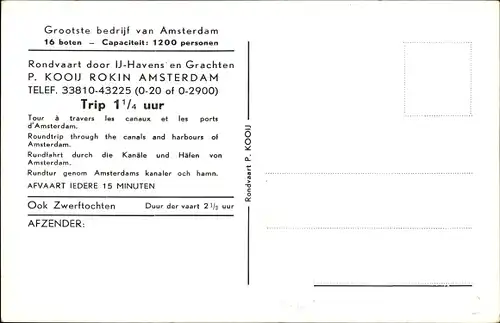 Ak Amsterdam Nordholland Niederlande, Rondvaart, P. Kooij