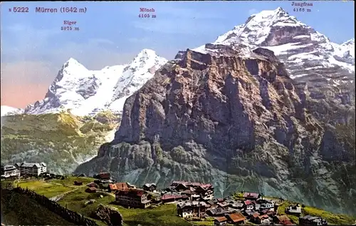 Ak Mürren Kanton Bern Schweiz, Ort, Eiger, Mönch, Jungfrau