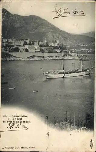 Ak Monte-Carlo Monaco, Vue Generale und die Yacht des Fürsten von Monaco