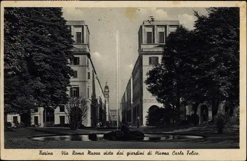 Ak Torino Turin Piemonte, Via Roma Nuova mit Blick auf die Gärten der Piazza Carlo Felice