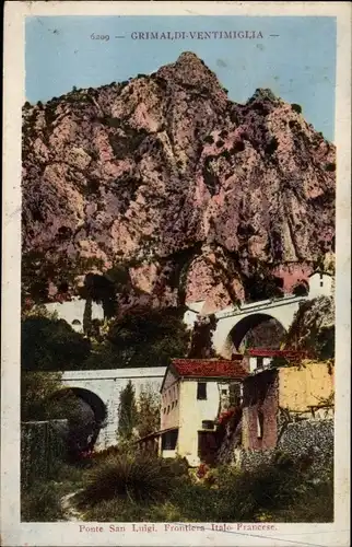 Ak Grimaldi di Ventimiglia Ligurien, Ponte San Luigi, italienisch-französische Grenze