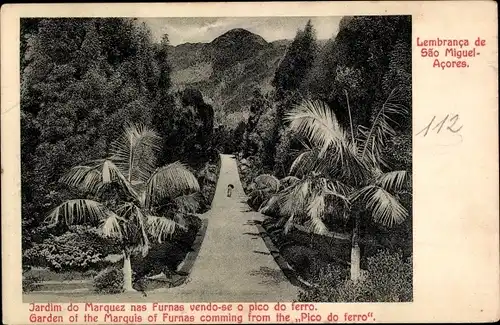 Ak São Miguel Azoren Portugal, Garten des Marquis von Furnas vom Pico do Ferro aus