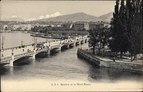 Ak Genf Genf Schweiz, Brücke, Stadt, Mont Blanc