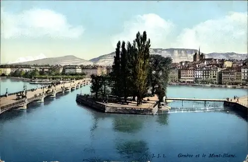 Ak Genf Genf Schweiz, Brücke, Stadt, Mont Blanc