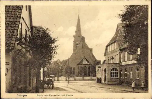 Ak Sulingen in Niedersachsen, Partie mit Ratskeller und Kirche