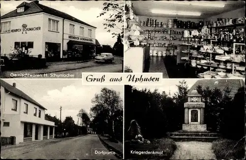 Ak Uphusen Achim bei Bremen, Kriegerdenkmal, Dorfpartie, Gemischtwarengeschäft