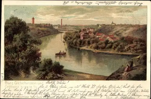 Künstler Ak Halle an der Saale, Burg Giebichenstein und Cröllwitz