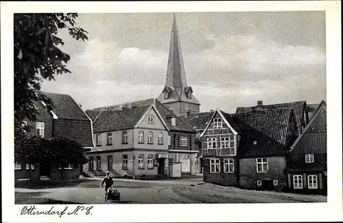 Ak Otterndorf an der Niederelbe, Straßenpartie, Milchmann, Kirchturm