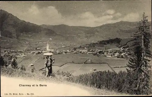 Ak Charmey Kanton Freiburg, Stadt und Berra