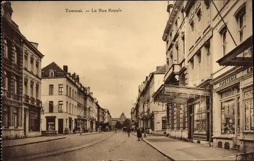 Ak Tournai Wallonie Hennegau, La Rue Royale, Schreibwaren