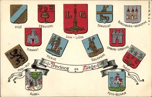 Präge Wappen Ak Provinz Liege, Visé, Stavelot, Verviers