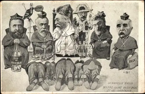 Ak Die neue Kirche, Unser heiliger kleiner Vater und seine Kardinäle, Karikatur, Wasser des Jordan