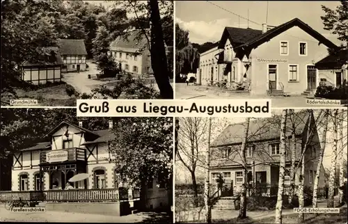 Ak Liegau Augustusbad Radeberg, Grundmühle, Rödertalschänke, Forellenschänke, FDGB Erholungsheim