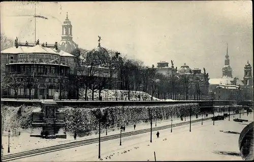 Ak Dresden Zentrum Altstadt, Winteransicht, Belvedere, Brühl'sche Terrasse
