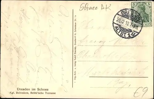 Ak Dresden Zentrum Altstadt, Winteransicht, Belvedere, Brühl'sche Terrasse