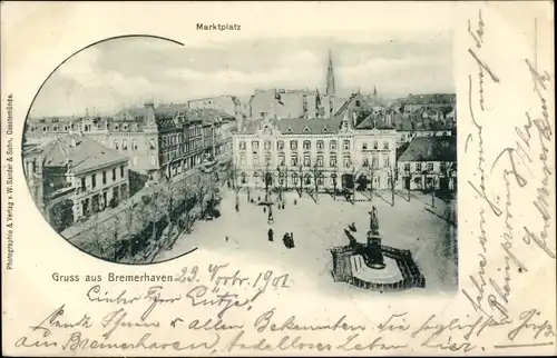 Ak Bremerhaven, Marktplatz, Denkmal