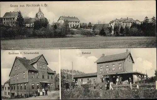 Ak Kirchbrak Weserbergland, Teilansicht, Gasthaus H. Schwekendiek, Bahnhof