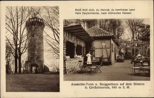 Ak Großalmerode in Hessen, Bilstein Berggasthaus, Aussichtsturm, Terrasse