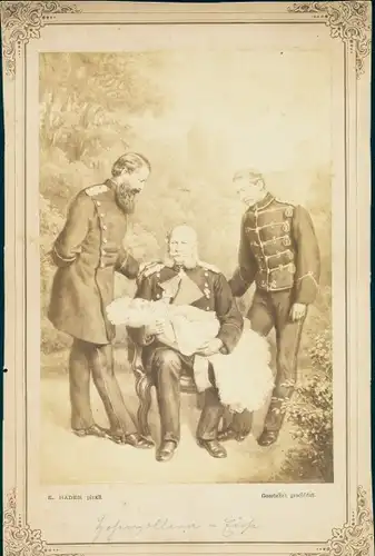 Künstler Ak Hader, E., Kaiser Wilhelm I. von Preußen, Kaiser Wilhelm II., Kaiser Friedrich III