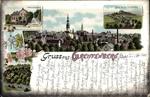 Litho Gryfów Śląski Greiffenberg Schlesien, Diakonissenhaus, Burgruine