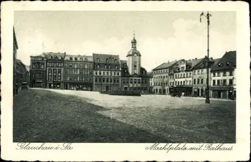 Ak Glauchau in Sachsen, Rathaus mit Marktplatz