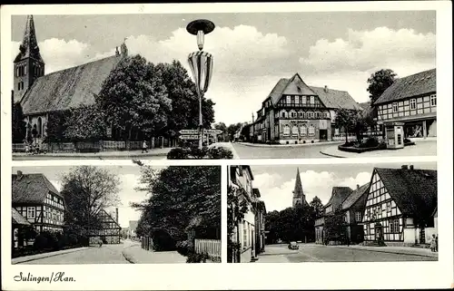Ak Sulingen in Niedersachsen, Kirche, Straßenpartie, Fachwerkhäuser