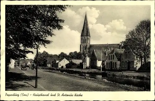 Ak Papenburg im Emsland, Hauptkanal, St. Antonius Kirche