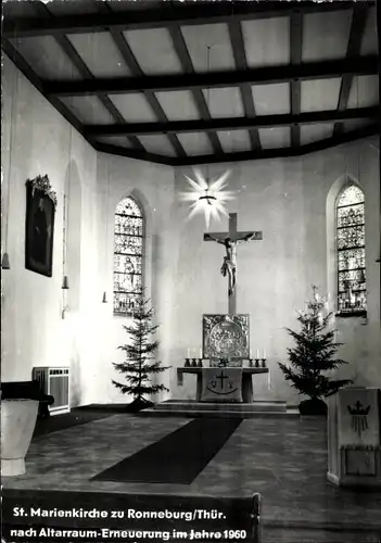 Foto Ak Ronneburg in Thüringen, St. Marienkirche, Altarraum nach Erneuerung 1960, Weihnachten