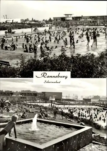 Ak Ronneburg in Thüringen, Schwimmbad, Badegäste, Brunnen