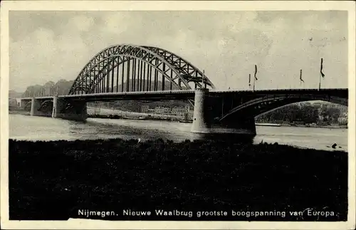 Ak Nijmegen Gelderland, Nieuwe Waalbrug grootste boogspanning van Europa