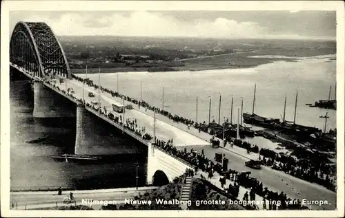 Ak Nijmegen Gelderland, Nieuwe Waalbrug grootste boogspanning van Europa