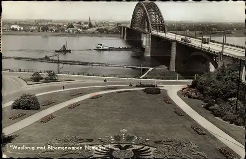 Ak Nijmegen Gelderland, Waalbrug met Bloemenwapen