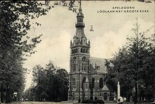 Ak Apeldoorn Gelderland, Loolaan met Groote Kerk