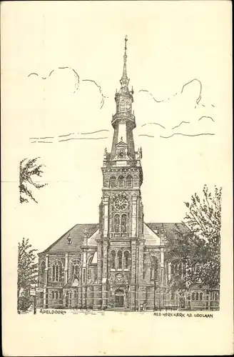 Ak Apeldoorn Gelderland, Ned. Herv. Kerk, Loolaan