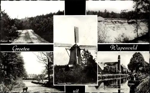 Ak Wapenveld Gelderland, Feldweg, Gracht, Molen