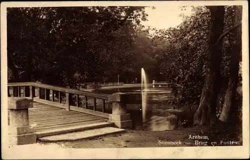 Ak Arnhem Gelderland Niederlande, Sonsbeek, Brug en Fontein