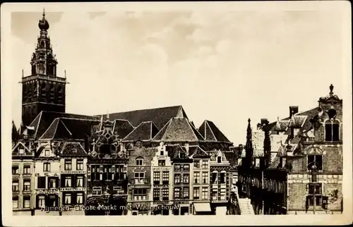 Ak Nijmegen Gelderland Niederlande, Groote Markt met Waaggebouw
