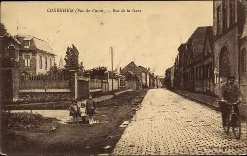Ak Corbehem Pas de Calais, Rue de la Gare