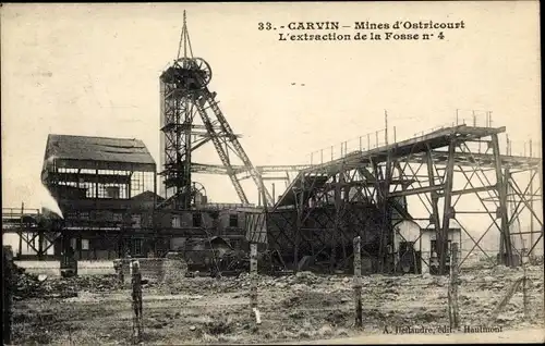 Ak Carvin Pas de Calais, Mines d'Ostricourt, L'Extraction de la Fosse no 4