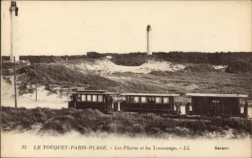 Ak Le Touquet Paris Plage Pas de Calais, Les Phares et les Tramways