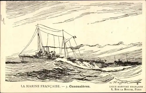 Künstler Ak Haffner, Die französische Marine, Kanonenboote