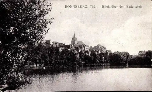 Ak Ronneburg in Thüringen, Blick über den Baderteich