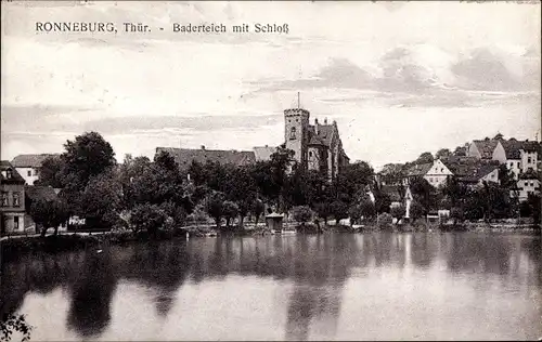 Ak Ronneburg in Thüringen, Baderteich mit Schloss