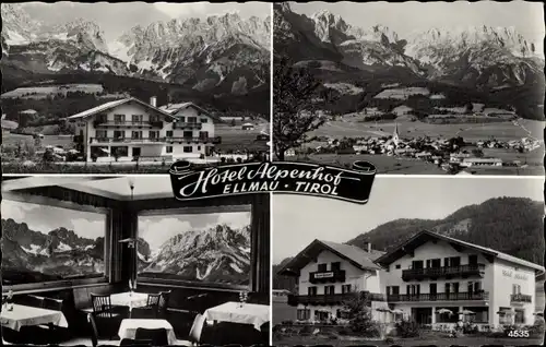 Ak Ellmau in Tirol, Hotel Alpenhof, Totale vom Ort