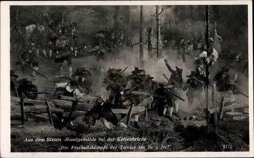 Ak Innsbruck in Tirol, Rundgemälde Die Schlacht am Berg Isel, Passeier Schützenkompagnie