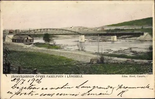 Ak Schweden, Järnvägsbron öfver Faxelfven i Langsele