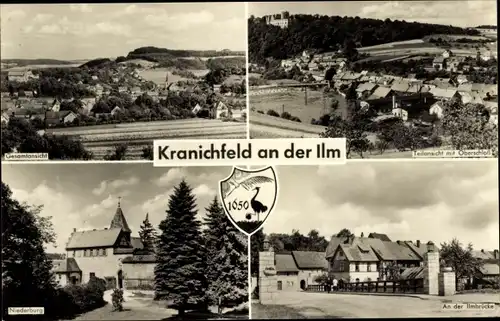 Ak Kranichfeld in Thüringen, Niederburg, Teilansichten, An der Ilmbrücke, Wappen